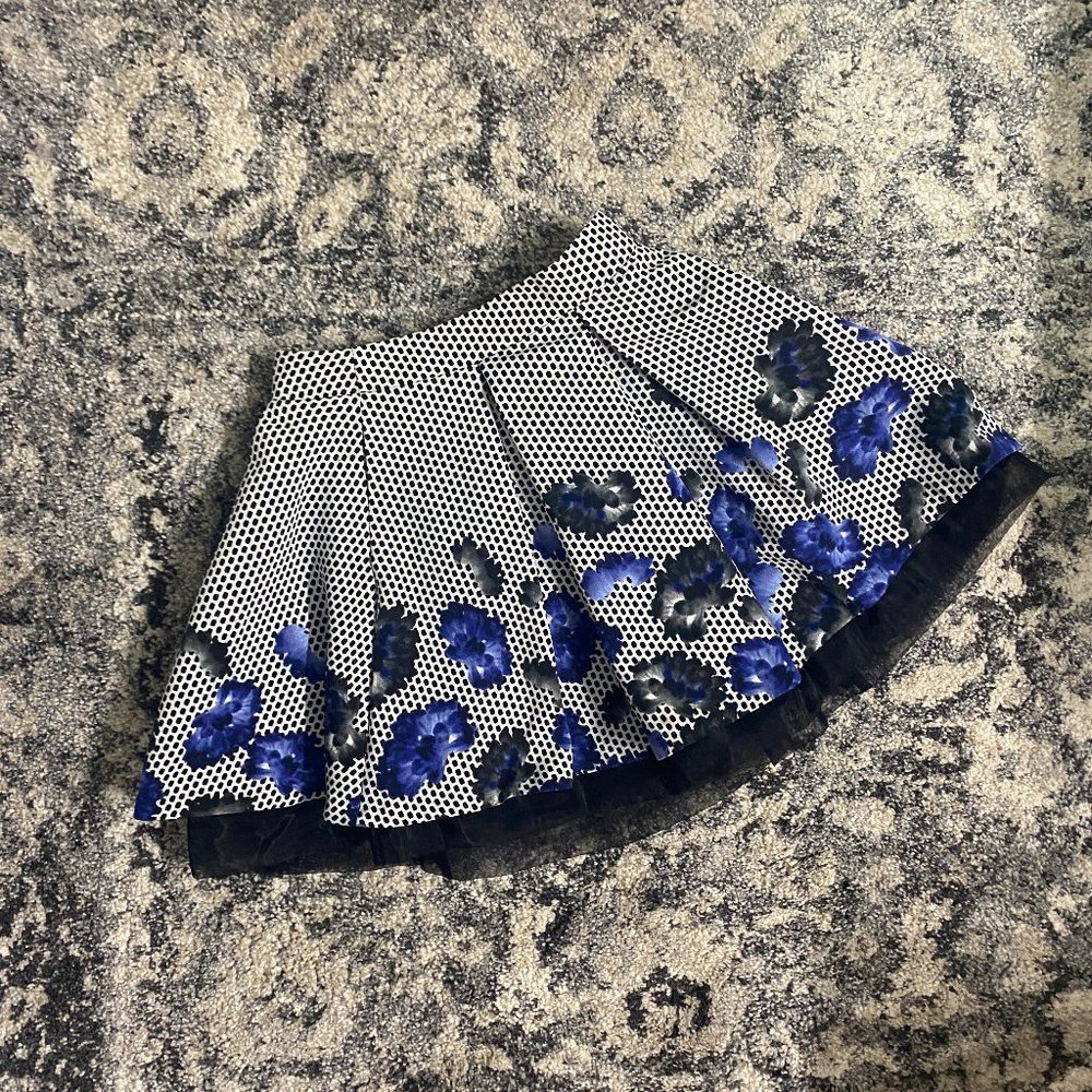 EXPRESS Black PolkaDot Blue Floral Circle Skirt